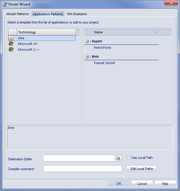 Application starter kit using the Model Wizard in Enterprise Architect