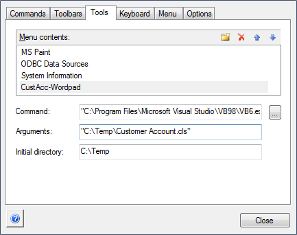 Adding a new command to the Commands menu. Adding a new command to the Commands menu.