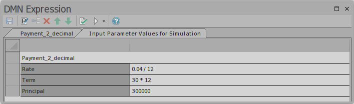 An example using Input Parameters in a DMN Literal Expression inside a Business Knowledge Model using Sparx Systems Enterprise Architect.
