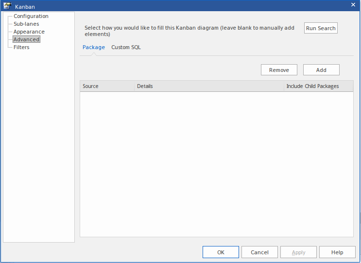 Choosing an automatic way to fill a Kanban Diagram in Sparx Systems Enterprise Architect.