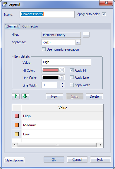 A diagram legend is defined using the Legend dialog.