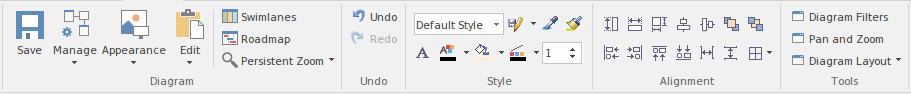 Part of the Layout ribbon in Sparx Systems Enterprise Architect. Part of the Layout ribbon in Sparx Systems Enterprise Architect.