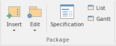 Package panel of the Design ribbon in Sparx Systems Enterprise Architect.
