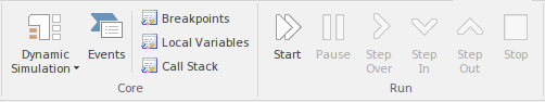 Part of the Simulate ribbon in Sparx Systems Enterprise Architect. Part of the Simulate ribbon in Sparx Systems Enterprise Architect.