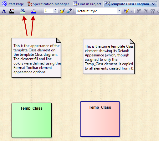 A template diagram allows you to define a project-wide set of formatting instructions for model elements. A template diagram allows you to define a project-wide set of formatting instructions for model elements.