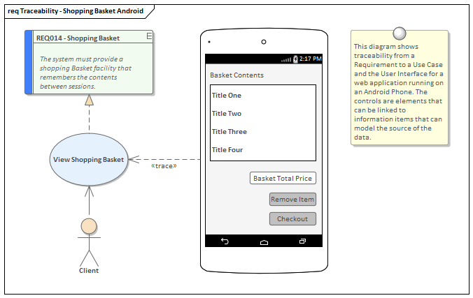 Traceability of Android interface requirement and design in Sparx Stems Enterprise Architect