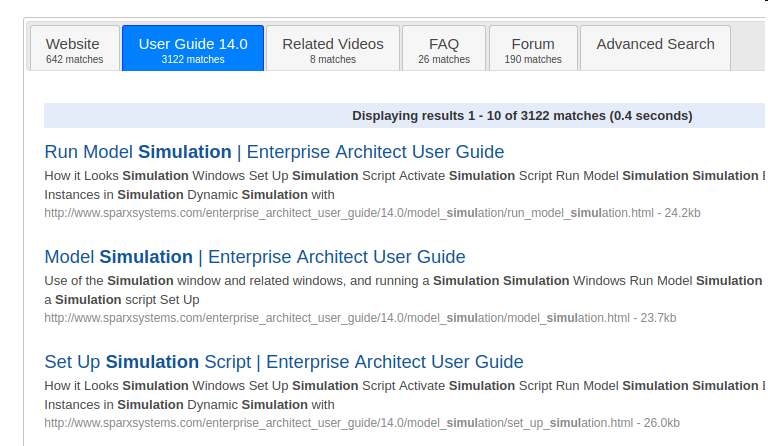 Userguide search results.