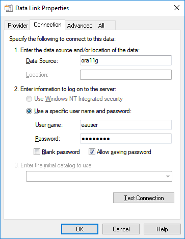 Defining a connection to a database under Oracle Defining a connection to a database under Oracle