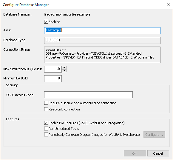 The Configure Database Manager dialog The Configure Database Manager dialog