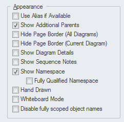 Diagram appearance properties in Sparx Systems Enterprise Architect.