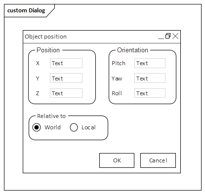 Example Dialog Wireframing diagram created in Sparx Systems Enterprise Architect