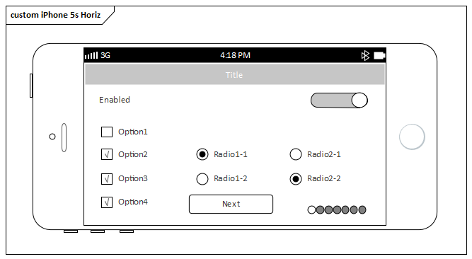 Example iPhone 5s Wireframe (horizontal aspect) in Sparx Systems Enterprise Architect