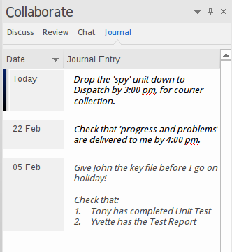 Example journal entry in Sparx Systems Enterprise Architect.