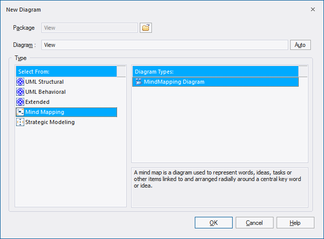 Creating a new Mind Mapping diagram in Sparx Systems Enterprise Architect. Creating a new Mind Mapping diagram in Sparx Systems Enterprise Architect.