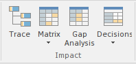 Impact panel of the Design ribbon in Sparx Systems Enterprise Architect.
