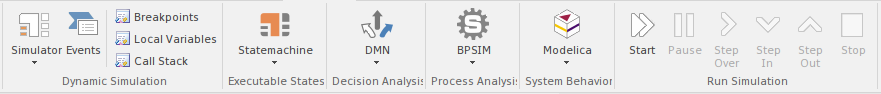 Part of the Simulate ribbon in Sparx Systems Enterprise Architect.