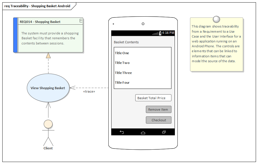 Traceability of Android interface requirement and design in Sparx Stems Enterprise Architect
