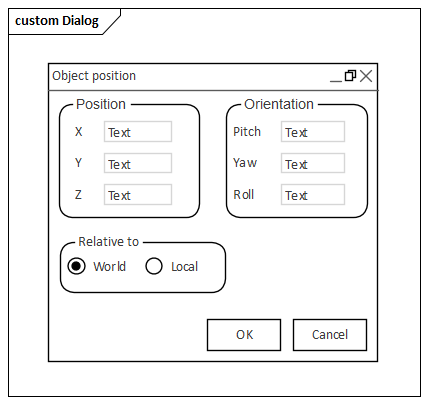 Example Dialog Wireframing diagram created in Sparx Systems Enterprise Architect