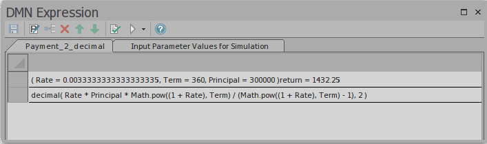 An example of a Simulation run of a DMN Business Knowledge Model using Sparx Systems Enterprise Architect.