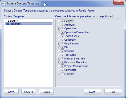 The tempalte used to define the content reported from Sparx Systems Enterprise Architect into a Joomla web page. The tempalte used to define the content reported from Sparx Systems Enterprise Architect into a Joomla web page.