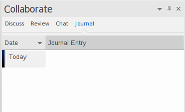 The Journal page of the Collaborate window in Sparx Systems Enterprise Architect.