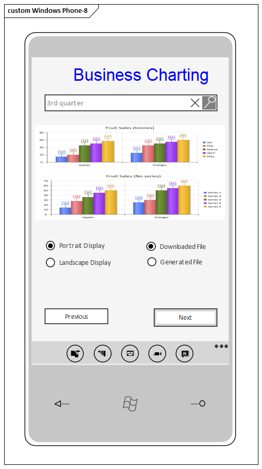 Example Windows Phone-8 Wireframe diagram in Sparx Systems Enterprise Architect