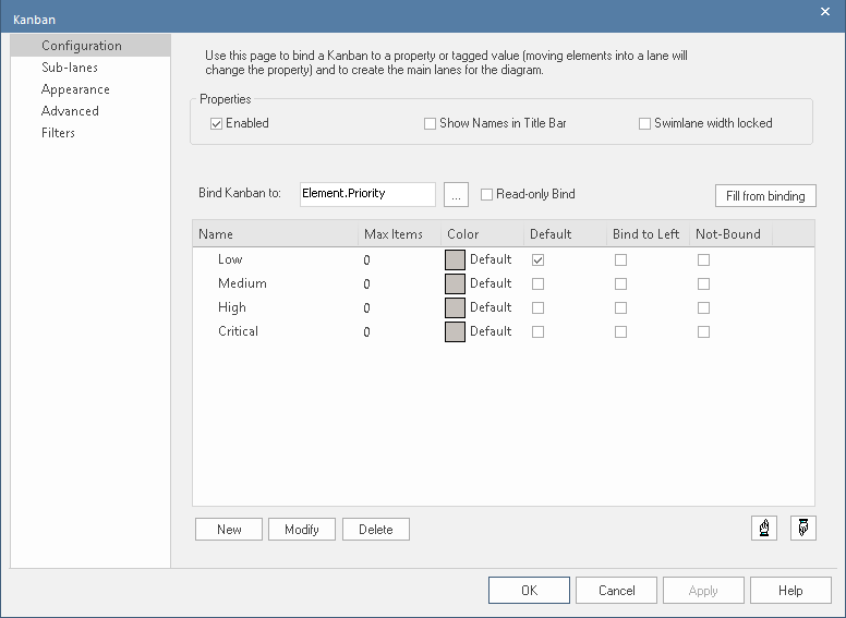 Configuring lanes for a Kanban Diagram in Sparx Systems Enterprise Architect. Configuring lanes for a Kanban Diagram in Sparx Systems Enterprise Architect.