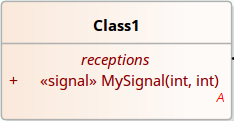 A UML Class element showing a receptions compartment in Sparx Systems Enterprise Architect. A UML Class element showing a receptions compartment in Sparx Systems Enterprise Architect.
