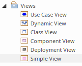 Image showing the six kinds of view packages with their icons in Sparx Systems Enterprise Architect. Image showing the six kinds of view packages with their icons in Sparx Systems Enterprise Architect.