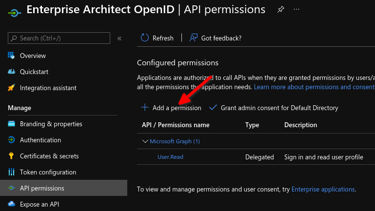 Select 'API permissions', 'Add a permission' Select 'API permissions', 'Add a permission'