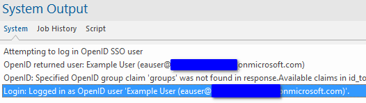 System Output after successful login with Azure OpenID System Output after successful login with Azure OpenID