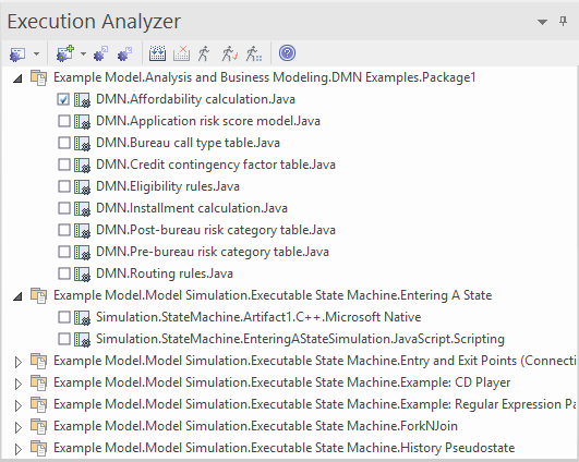 The image shows the Execution Analyzer control where a model's Analyzer Scripts are managed The image shows the Execution Analyzer control where a model's Analyzer Scripts are managed