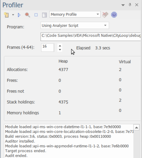 Memory profiling interface in Enterprise Architect Memory profiling interface in Enterprise Architect