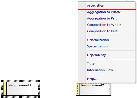 Showing the Quicklinker menu for a Requirement element in Sparx Systems Enterprise Architect. Showing the Quicklinker menu for a Requirement element in Sparx Systems Enterprise Architect.