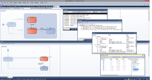 Enterprise Architect screenshot of running executable state machine simulation Enterprise Architect screenshot of running executable state machine simulation