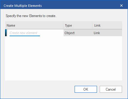 Using the Create Multiple Elements dialog in Sparx Systems Enterprise Architect. Using the Create Multiple Elements dialog in Sparx Systems Enterprise Architect.