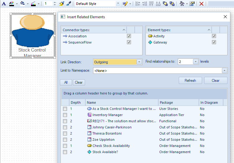 Using the Insert Related Elements dialog in Sparx Systems Enterprise Architect. Using the Insert Related Elements dialog in Sparx Systems Enterprise Architect.