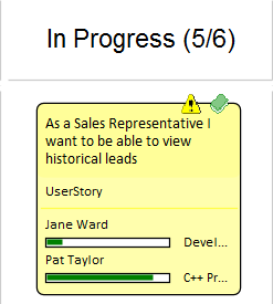 A Kanban Diagram showing a User Story with two resources working on it, in Sparx Systems Enterprise Architect. A Kanban Diagram showing a User Story with two resources working on it, in Sparx Systems Enterprise Architect.