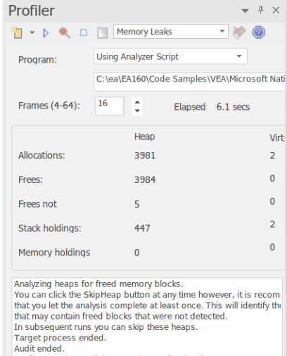 Memory leaks profiling interface in Enterprise Architect Memory leaks profiling interface in Enterprise Architect