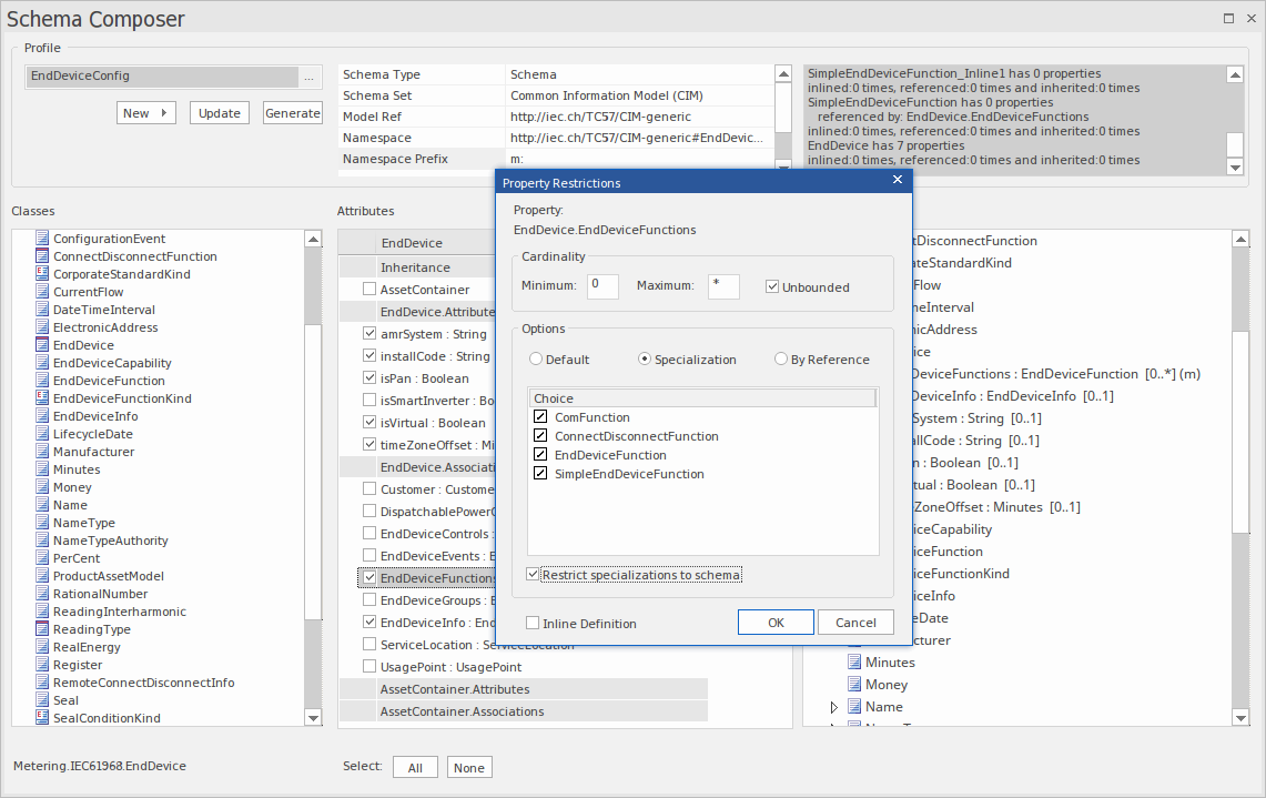Composition of a CIM Profile in Enterprise Architect's Schema Composer Composition of a CIM Profile in Enterprise Architect's Schema Composer