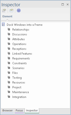 Tabs on a docked window in Sparx Systems Enterprise Architect. Tabs on a docked window in Sparx Systems Enterprise Architect.