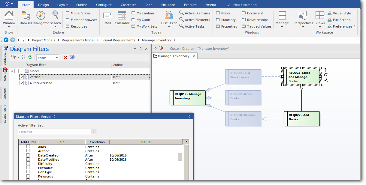 Enterprise Architect 13: Diagram Filtering