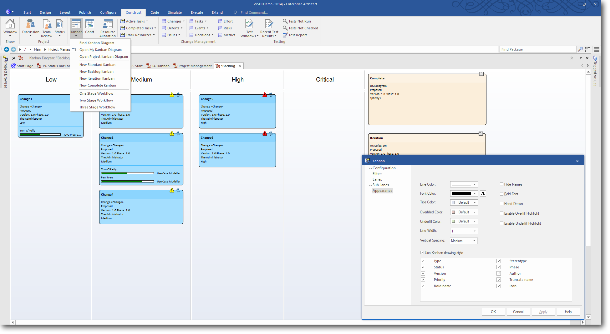 Enterprise Architect 13: Project Management using Kanban