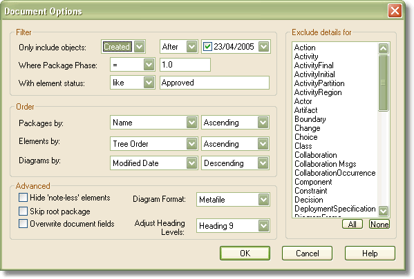 RTF Generator Options