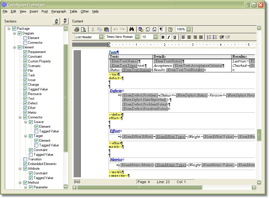 RTF Document Template Editor