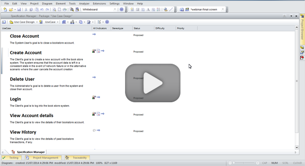 Requirements Management using Enterprise Architect's Specification Manager